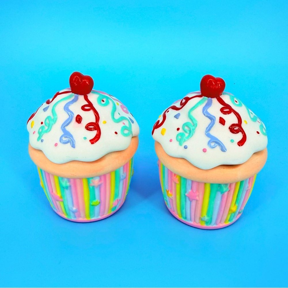 NIB PartyLite Ceramic Cupcake Votive Candle Holder Set 2 Birthday Decor Gift - Picture 5 of 8